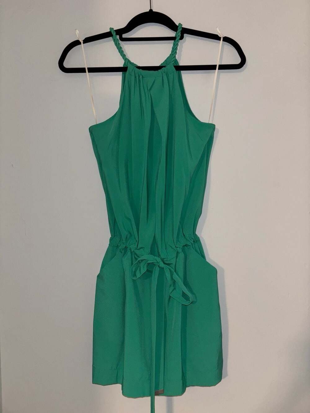 Rachel Roy Green Braided Halter Neck Mini Dress Drawstring Waist
